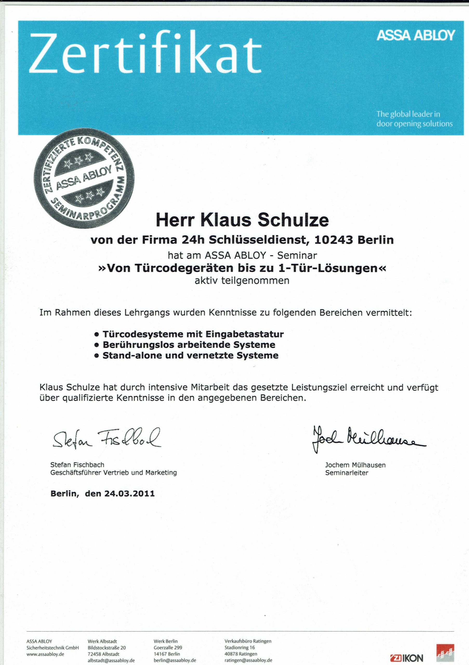 Zertifikat IKON Elektrozylinder